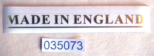 Decal : MADE IN ENGLAND : Block capitals - 'Made in England'