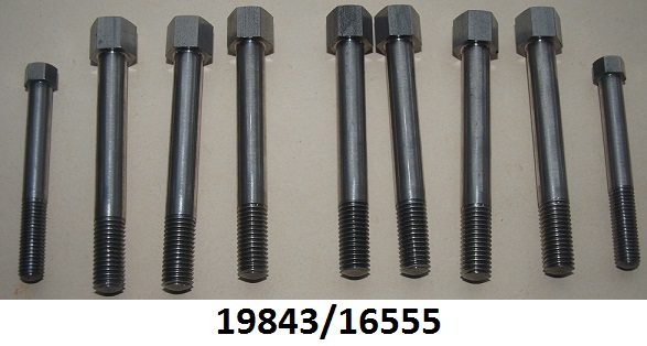 Rocker box bolt set : 1957 on BSF type - Stainless steel : 9 bolts