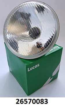Headlamp lens : 7in : Left hand dip - Genuine Lucas : Uses P43T bulbs