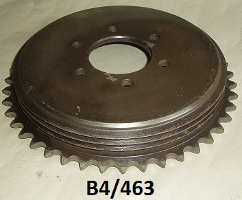 Wheel sprocket/brake drum : Rear : 5/8in x 1/4in - 3 ring type : 43 teeth : Plunger : Made in England