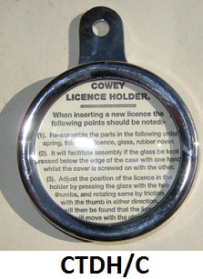 Tax disc holder : Cowey : Chrome - Screw together type : Ideal for pre war bikes