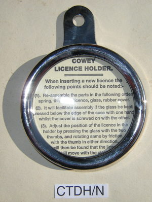 Tax disc holder : Cowey : Nickel plated - Screw together type : Ideal for pre war bikes