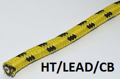 HT lead : Cloth covered : Yellow with black flecks - Per foot