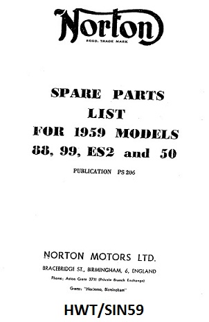 Parts list : Models ES2, 50, 88, 99 - Photocopy : 1959