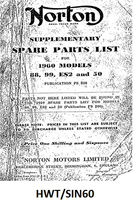 Parts list : Supplementary : Models ES2, 50, 88, 99 - Photocopy : 1960 use with 1959 list