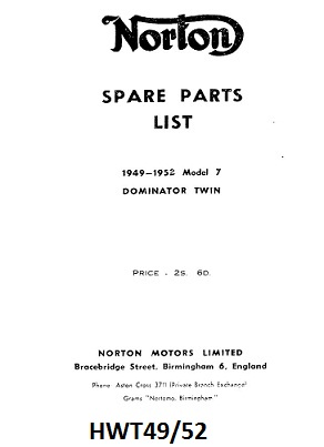 Parts list : Model 7 - Photocopy : 1949/52