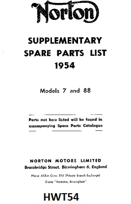 Parts list : Supplementary : Models 7, 88 - Photocopy : 1954 use with 1950 list