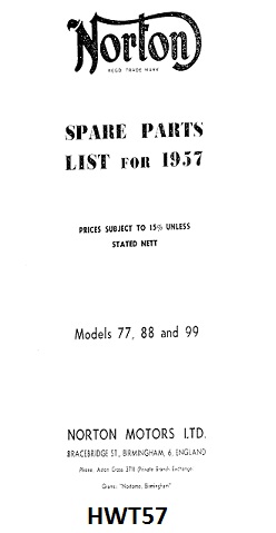 Parts list : Models 77, 88, 99 - Photocopy : 1957