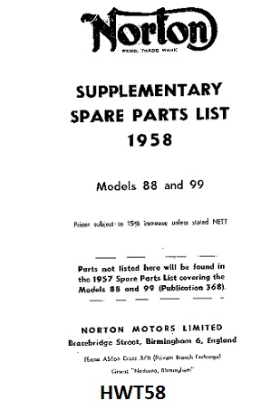 Parts list : Supplementary : Models 88, 99 - Photocopy : 1958 use with 1957 list