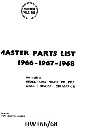 Parts list : Models 650SS, Atlas, G15, N15, P11 - Photocopy : Unillustrated 1966/68