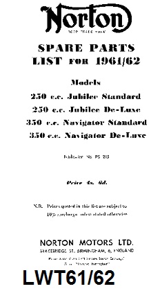 Parts list : Jubilee, Navigator 1961-63 - Photocopy : Norton publication PS 215
