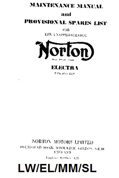 Electra maintenance manual & provisional spares list - Photocopy : Norton publication P100
