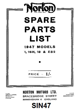 Parts list : Models Big 4, 16H, 18, ES2 - Photocopy : Unillustrated 1947