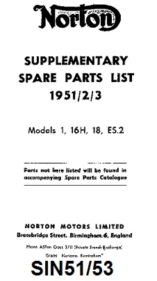 Parts list : Supplementary : Models Big 4, ES2, 16H, 18 - Photocopy : 1951/53  use with 1950 list