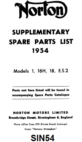 Parts list : Supplementary : Models Big 4, ES2, 16H, 18 - Photocopy : 1954 use with 1950 list