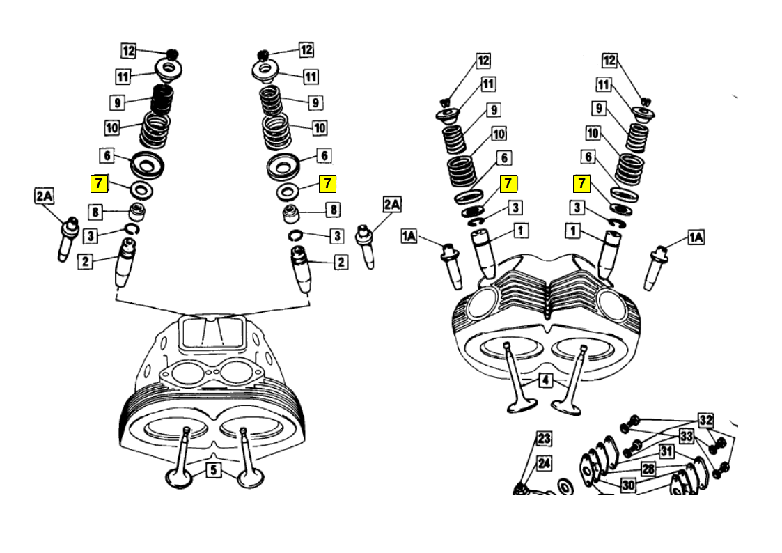 From 065034 parts list showing inlet and exhaust valve insulators