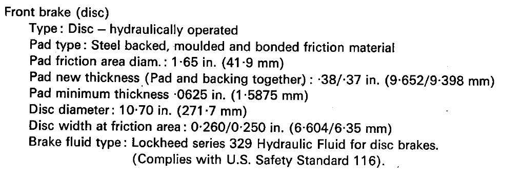 standard front disc specification